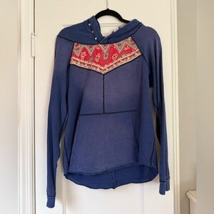 We The Free. Blue and Red Distressed Women's Hoodie. Size Medium.